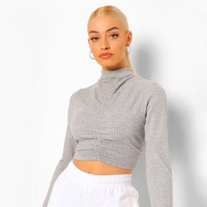 NWT - Boohoo - Soft Rib Ruched High Neck Top